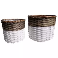 Gardener Select 2pc Round Willow Planter Two Tone Brown/White w/ Plastic Liner