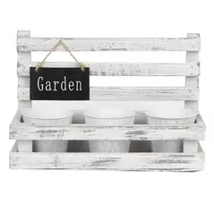 Gardener Select 10" Wood Planter with 3 White Zinc Planters That Fit Perfectly in the Planter - 9.8"x4.1"x6.7"