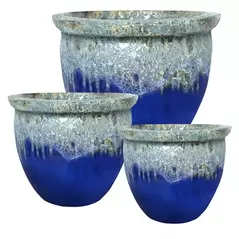 MCarr 3pc Flat Rim Round Planter Pallet Volcanic Light Blue