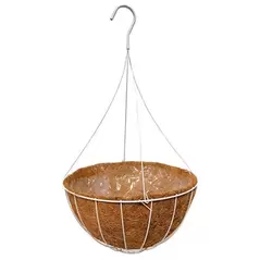 Grower Select 16" Hanging Basket White 20" 4 Strand Wire Hanger Flat Bottom Coco Liner ; 25/Cs 16in X 8in 3.43 GAL / 13 liters Liquid Volume Capacity