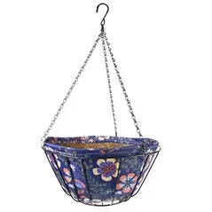 Gardener Select 14" Fabric Hanging Basket Cyan Color Theme with Chain Hanger
