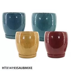 MCarr 8PC Round Egg Pot W/Saucer Set Mix Colors