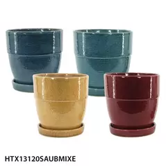 MCarr 8PC Wide Cache Pot W/Saucer Set Mix Colors