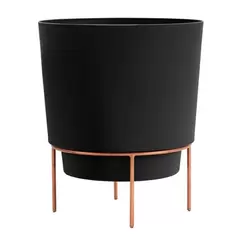 Bloem 10" Hopson Planter Black With Metal Stand