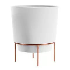 Bloem 10" Hopson Planter Casper White With Metal Stand