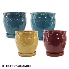 MCarr 4PC Hammered Pot W/Saucer Set Mix Colors