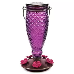 Perky Pet 24oz Glass Top Fill Hummingbird Feeder Diamond Wine