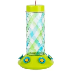 Friends of Flight 28oz Blue/Green Swirl Glass Hummingbird Feeder with Green Plastic Base