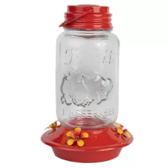 Friends of Flight 30oz Mason Jar Shaped Glass Hummingbird Feeder with Red Plastic Base
