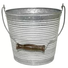 Robert Allen 10" Ribbed w/ Handle Planter Galvanized w/ White Wash