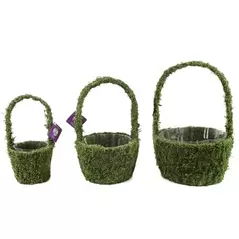SuperMoss 3pc Vista Deco Round Basket Set w/Handle
