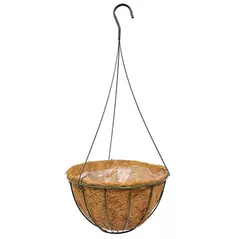 GROWER SELECT 12" HANGING BASKET HUNTER GREEN WIRE HANGER FLAT BOTTOM COCO LINER; TOP DIA 12IN X 6IN H 1.58 GAL /6L LIQUID VOLUME CAPACITY