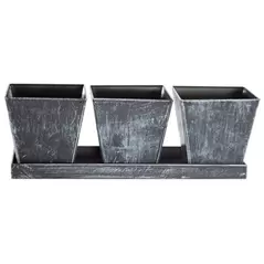 Gardener Select 3 Square Pots with Tray Antique Black 12"x4"x4.1" 24/CS
