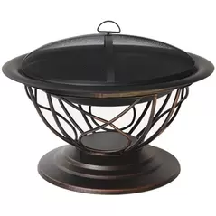 Gardener Select 30"x30"x21.65" Scroll Fire Pit Antique Bronze w/ Mesh Cover & Poker