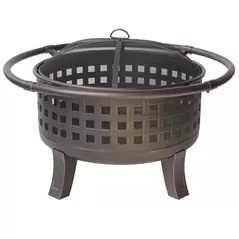 Gardener Select 40"x40"x25.4" Open Basket Weave Deep Fire Pit Antique Bronze w/Big Ring Surround, Mesh Cover & Poker