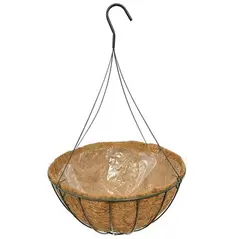 Grower Select 16" Hanging Basket Hunter Green 20" 4 Strand Wire Hanger Flat Bottom Coco Liner ; 16in X 8in 3.43 GAL / 13 liters Liquid Volume Capacity