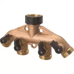Melnor 4 Way Metal Hose Connector W/ Shut Off Valves