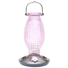 Perky Pet 16oz Cranberry Pink Glass Hobnail Vintage Hummingbird Feeder