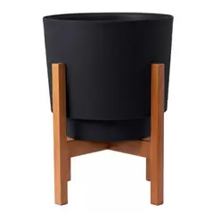Bloem 12" Hopson Planter Black With Wood Stand