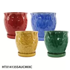 MCarr 16PC Hammered Pot W/Saucer Set Mix Colors