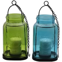 Patio Essentials 8oz Large Lantern Citronella Candle Assorted Colors Blue & Green 3% Citronella