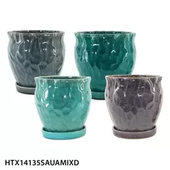 MCarr 4PC Hammered Pot W/Saucer Set Mix Colors