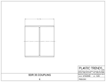 Plastic Trends Stop Coupling, Hub PVC P Series Sdr-35 Solvent Weld | 6P05