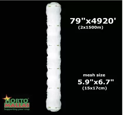 Hortomallas 6.5 Feet by 4920-Feet Professional Grade Vegetable Support Trellis Netting Roll/Scrog Net Roll, (79" x 4920' / 2m x 1500m) (mesh 5.9"x6.7" / 15cm x 17cm)