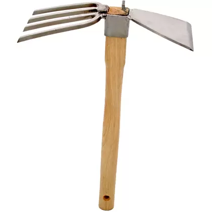 Stainless Steel Hoe/Fork Combo - 4 Prong Fork & 15-Inch Ash Handle