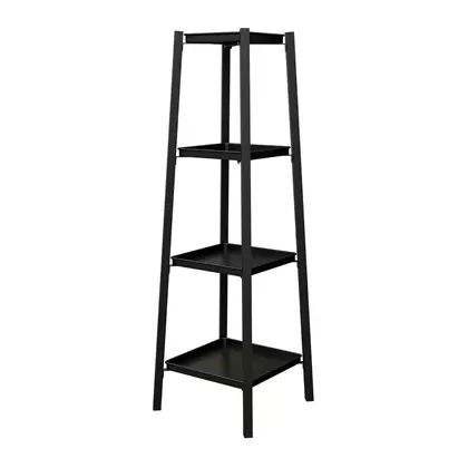 Panacea Folding 4 Tier Tower Plant Stand with Metal Trays Matte Black
