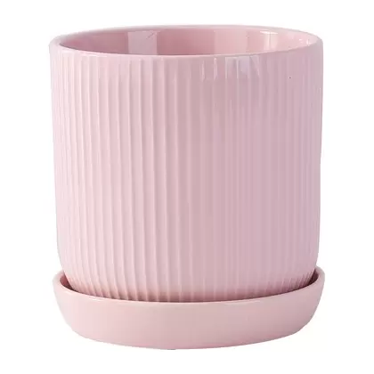 PHG 11"x11.5" Fluted Cylinder Planter Baby Pink 2/CS