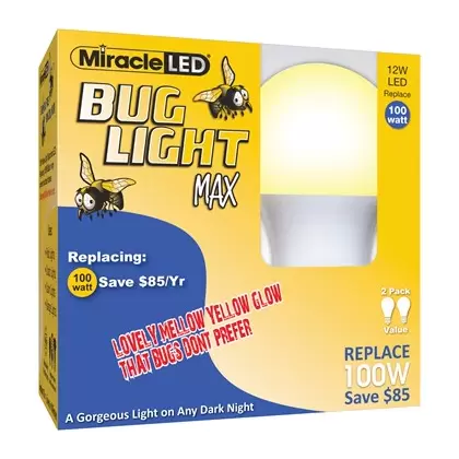 Miracle LED 2pk Bug Light MAX 12W Yellow LED A19 Porch & Patio Bulb