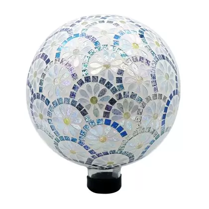 Gardener Select 10" White Inlay Glass Mosaic Garden Globe