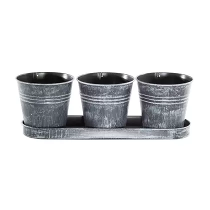 Gardener Select 3 Round Pots with Tray Antique Black 12.6"x4.1"x4.3" 12/CS