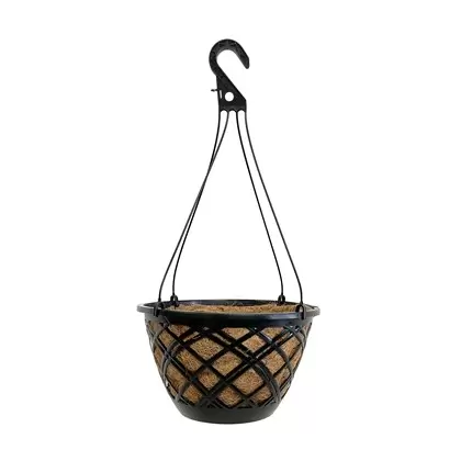 Grower Select 14.00 Cocolined Lattice Hanging Basket With Hanger, Black, 20 per Case, 14in H x 8in H, 3 Gallon