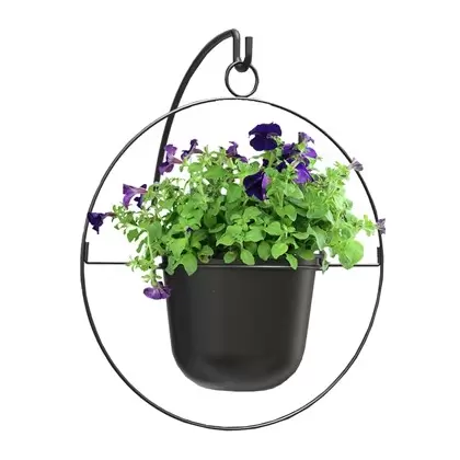 Panacea 17" Modern Farmhouse Round Ring with 9" Hanging Planter Matte Black