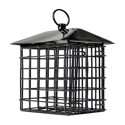 Natures Way Metal Suet Cage Bird Feeder w/ Roof 2 Cake Black