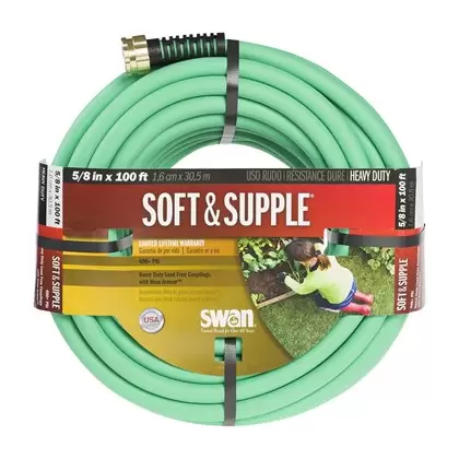 Swan 5/8"x100' Soft & Supple Hose Reinforced Rubber/Vinyl Garden Hose