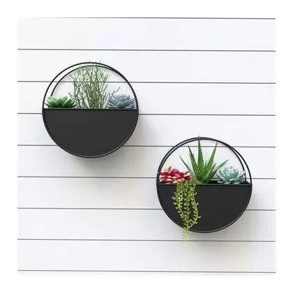 Panacea 14" Modern Farmhouse Round Metal Wall and Table Planter Matte Black