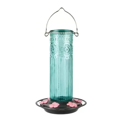 Natures Way 28oz Antique Glass Gravity Hummingbird Feeder Teal
