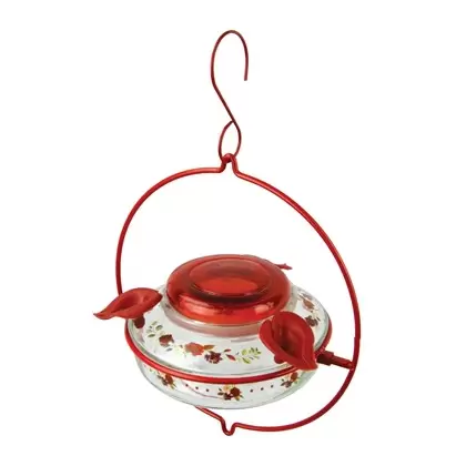 Natures Way 13oz Deco Glass Top-Fill Hummingbird Feeder Crimson Corsage