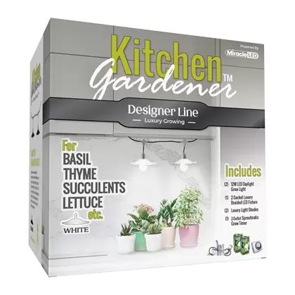 Miracle LED Designer Line Grow Kit 2 Socket Fixture w/Braided Cord, White Shade & Timer- Full Spectrum Bulbs