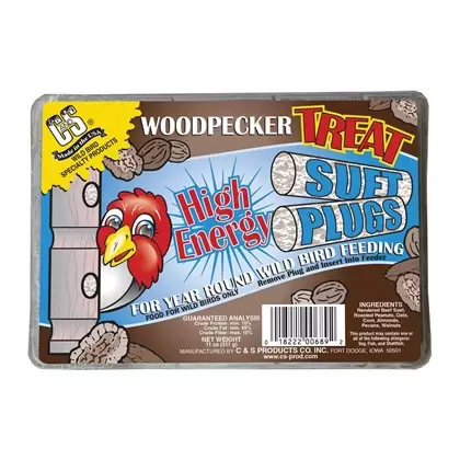 C&S 11oz Woodpecker Treat High Energy Suet Plugs 4Pk - Each Plug is 2.75oz