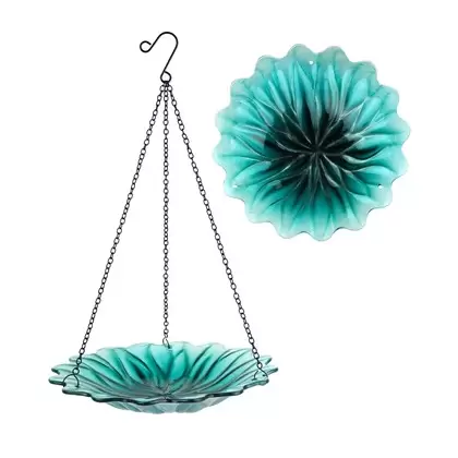 Natures Way 11in EcoCycle Hanging Birdbath Turquoise Dahlia