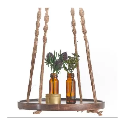 Primitive 36" Wooden Shelf Hanger Jute