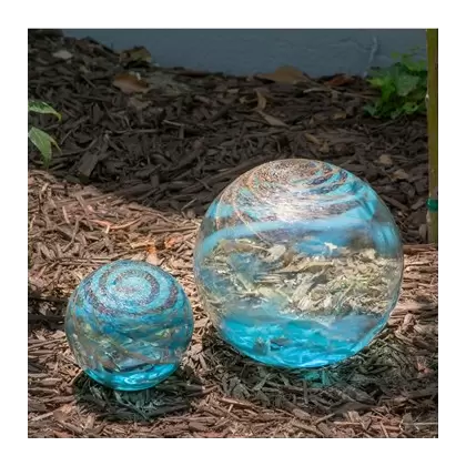 APM 10" Base Solar Orb Light Blue Swirl With Gold Dust