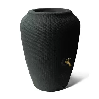 Algreen 50gal Wicker Rattan Rain Barrel Black