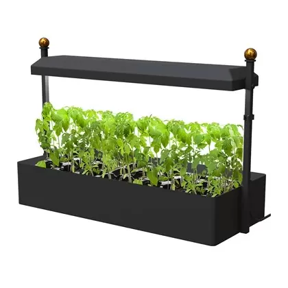 Panacea Modern Farmouse Gardener Tabletop House Planter with Grow Light and Stand Matte Black
