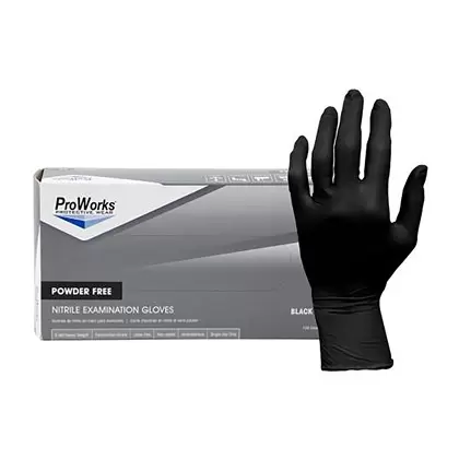 ProWorks Disposable Nitrile Exam Grade Gloves, Powder Free, Black, 6 mil, Large, 100ct Box, 10/CS
