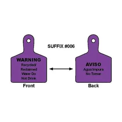 3" x 4" Purple Polyurethane Recycled/Reclaimed Water Do Not Drink Legend Double Sided Valve ID Tag | CSTIDMAXP2RC006